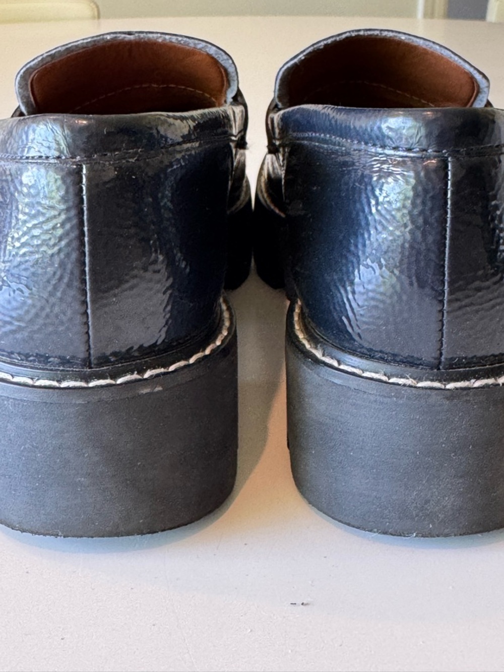 FRANCO SARTO SZ 7.5 “Balín”Faux Patent Leather Lug Sole Loafers - Navy - Picture 10 of 12